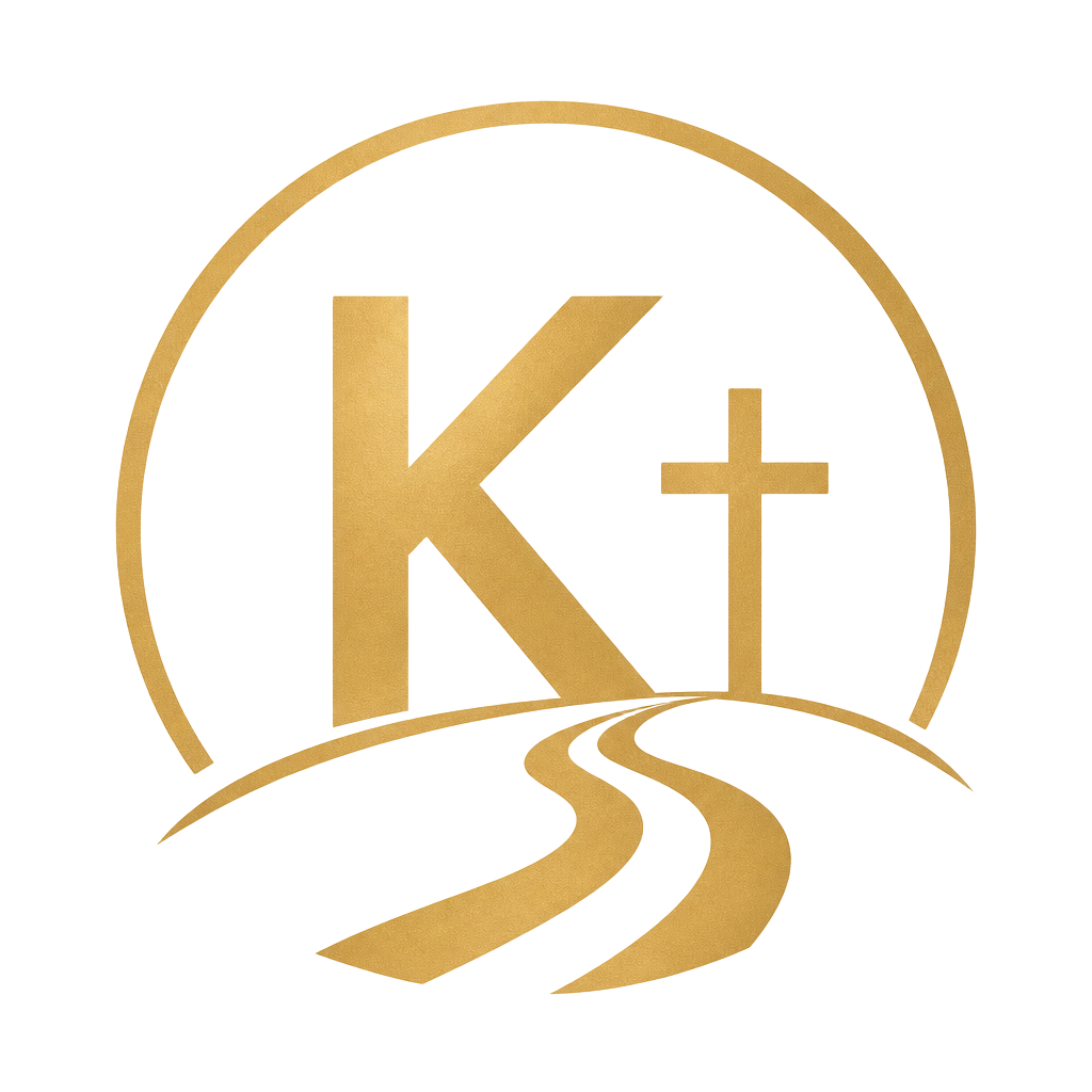 Emblema de Iglesia Kairos: una K, una cruz y un camino